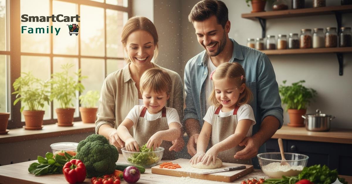 Familia cocinando juntos en la cocina